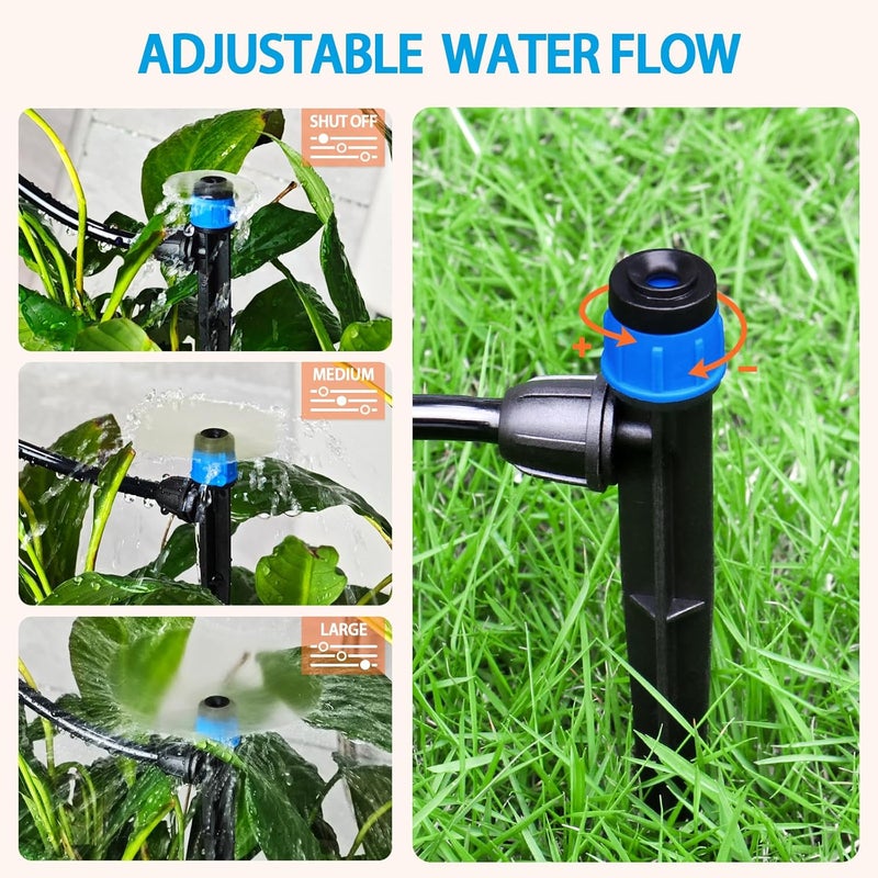 Gardrip 25 Pieces Drip Emitters Fan Shape with Stake for 1/4" Irrigation Tubing: Adjustable 360 Degree Water Flow Irrigation Universal Vortex Sprayer On 5" Stake Drip Pipe Sprinklers Fittings - Image 2